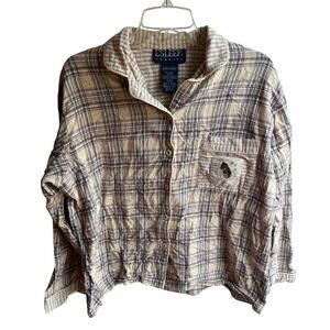 Vintage 90s ESLEEP Jammies Plaid Soft Cotton Flannel Top with Retro Cartoon‎ Dog